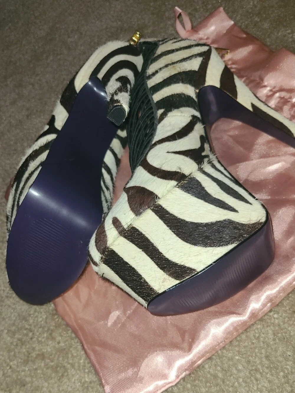 Zebra Print Platform Stiletto Pump with Black Strappy Upper